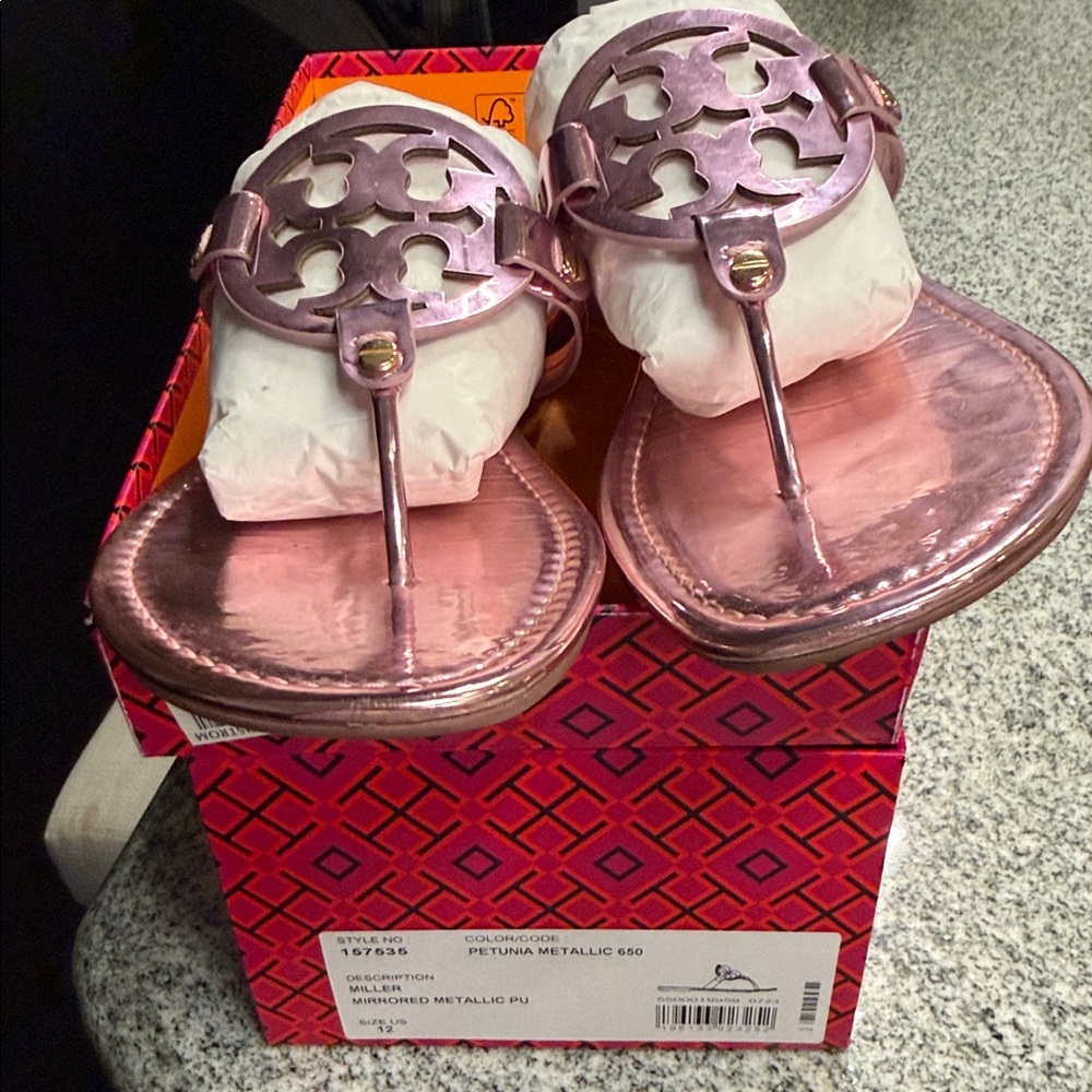 Tory Burch miller Metallic mirrored Petunia  Sandals 12